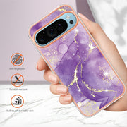 For Google Pixel 9 Pro XL Electroplating Marble Dual-side IMD Phone Case(Purple 002)