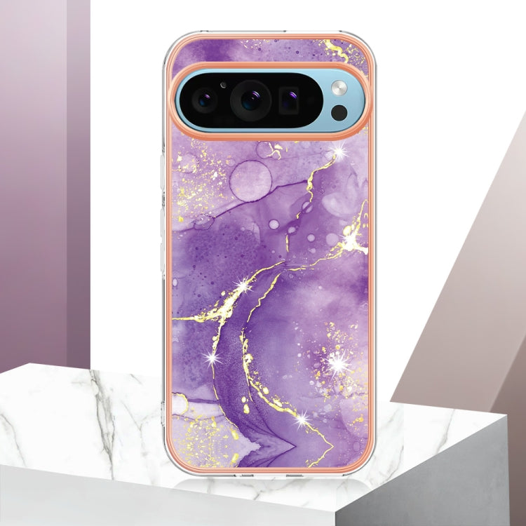 For Google Pixel 9 Pro XL Electroplating Marble Dual-side IMD Phone Case(Purple 002)