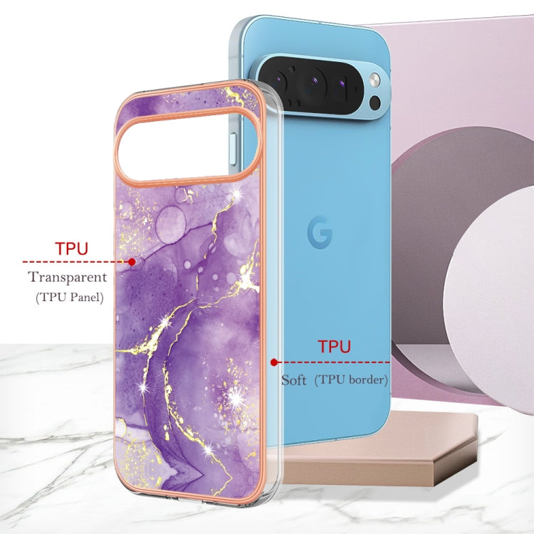 For Google Pixel 9 Pro XL Electroplating Marble Dual-side IMD Phone Case(Purple 002)