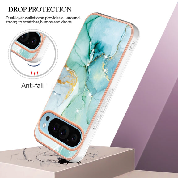For Google Pixel 9 Pro XL Electroplating Marble Dual-side IMD Phone Case(Green 003)