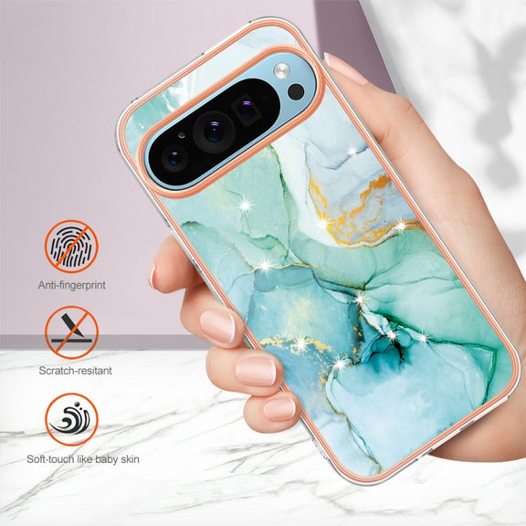 For Google Pixel 9 Pro XL Electroplating Marble Dual-side IMD Phone Case(Green 003)