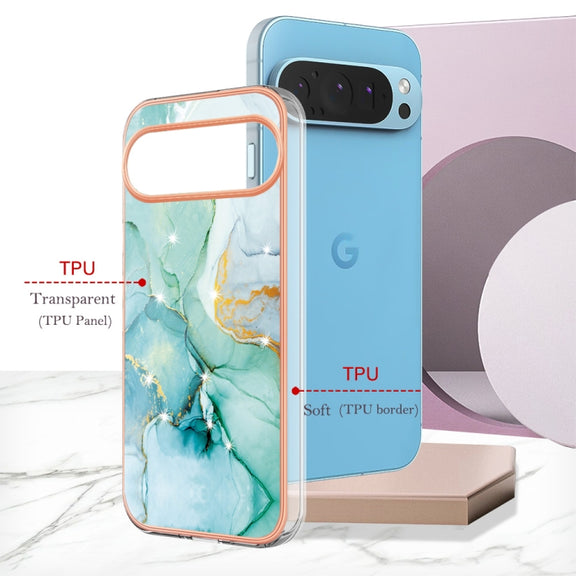 For Google Pixel 9 Pro XL Electroplating Marble Dual-side IMD Phone Case(Green 003)
