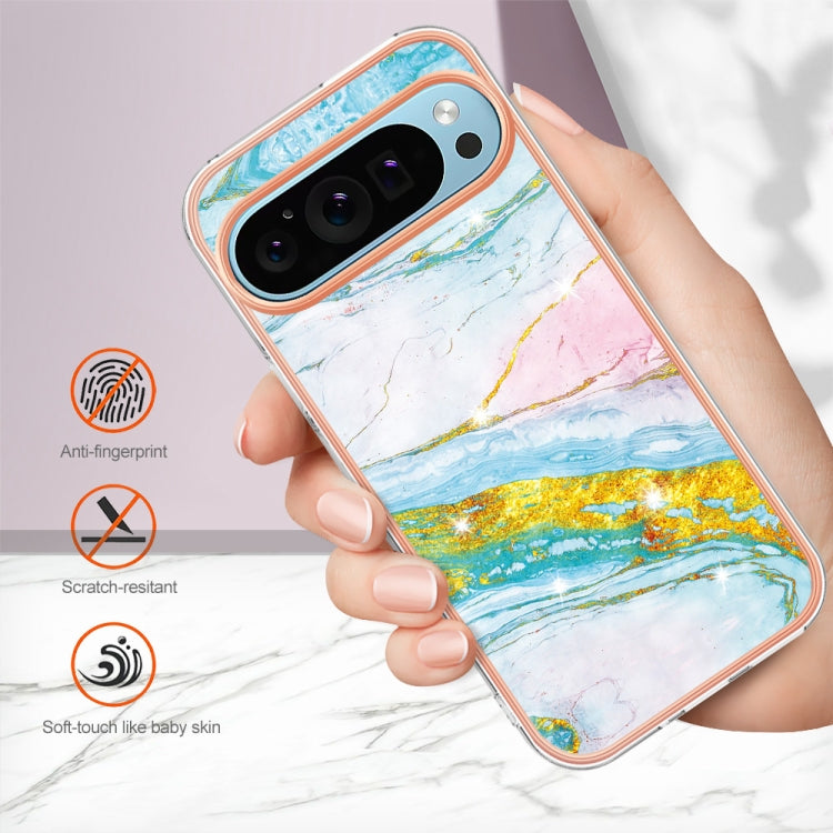 For Google Pixel 9 Pro XL Electroplating Marble Dual-side IMD Phone Case(Green 004)