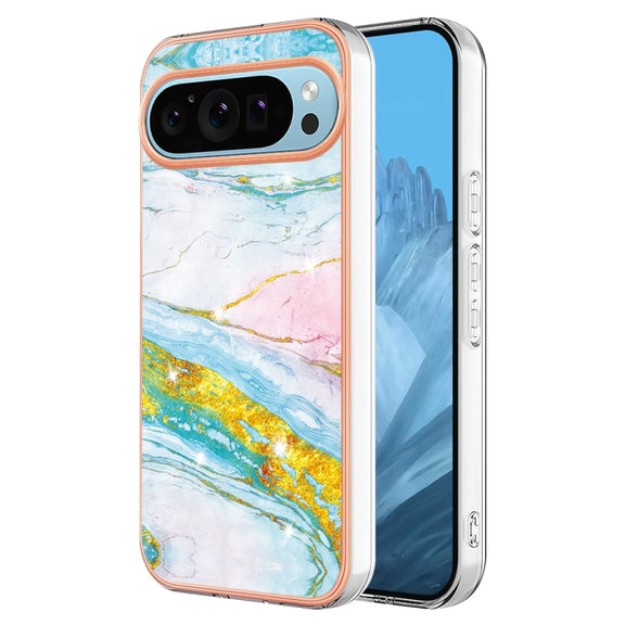 For Google Pixel 9 Pro XL Electroplating Marble Dual-side IMD Phone Case(Green 004)
