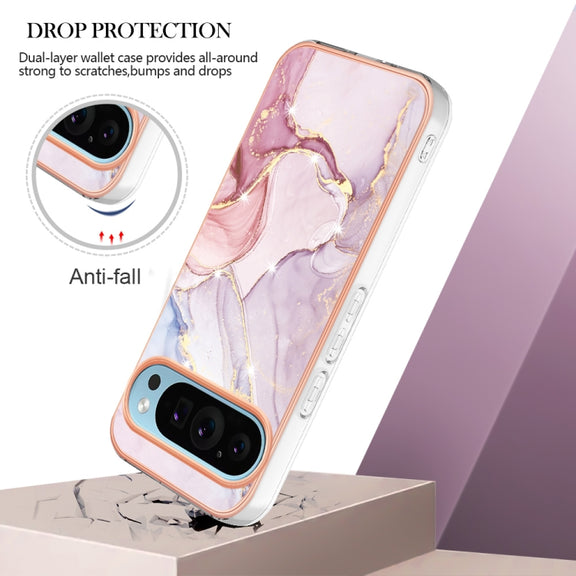 For Google Pixel 9 Pro XL Electroplating Marble Dual-side IMD Phone Case(Rose Gold 005)