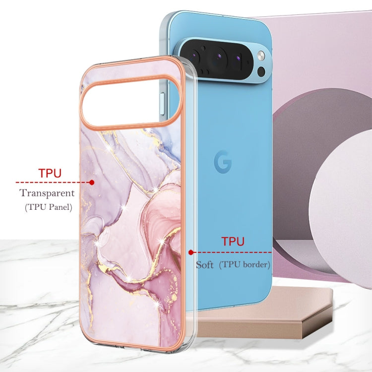 For Google Pixel 9 Pro XL Electroplating Marble Dual-side IMD Phone Case(Rose Gold 005)