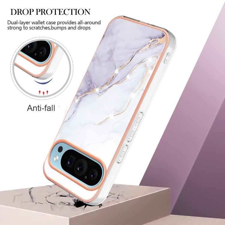 For Google Pixel 9 Pro XL Electroplating Marble Dual-side IMD Phone Case(White 006)