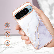For Google Pixel 9 Pro XL Electroplating Marble Dual-side IMD Phone Case(White 006)