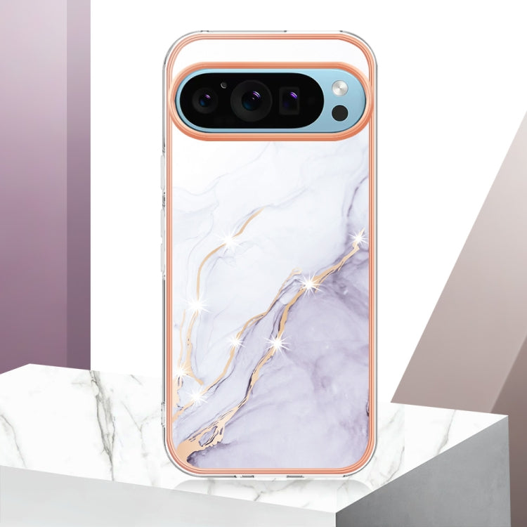 For Google Pixel 9 Pro XL Electroplating Marble Dual-side IMD Phone Case(White 006) - Google Cases by PMC TechLife | Online Shopping South Africa | PMC TechLife | Buy Now Pay Later Mobicred