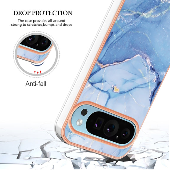 For Google Pixel 9 / 9 Pro Electroplating Marble Dual-side IMD Phone Case(Blue 018)