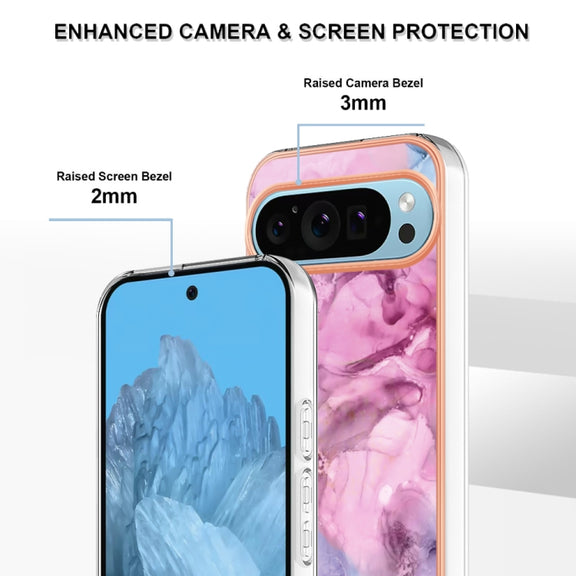 For Google Pixel 9 / 9 Pro Electroplating Marble Dual-side IMD Phone Case(Pink 013)