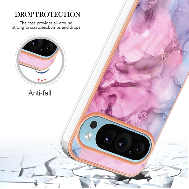 For Google Pixel 9 / 9 Pro Electroplating Marble Dual-side IMD Phone Case(Pink 013) - Google Cases by PMC TechLife | Online Shopping South Africa | PMC TechLife | Buy Now Pay Later Mobicred