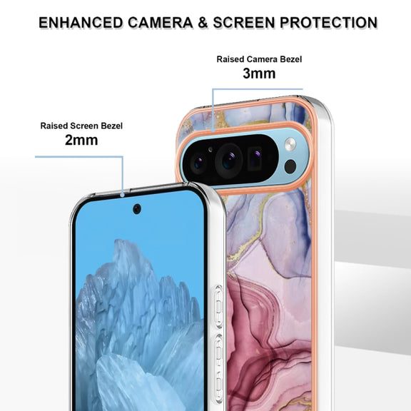 For Google Pixel 9 / 9 Pro Electroplating Marble Dual-side IMD Phone Case(Rose Red 014)