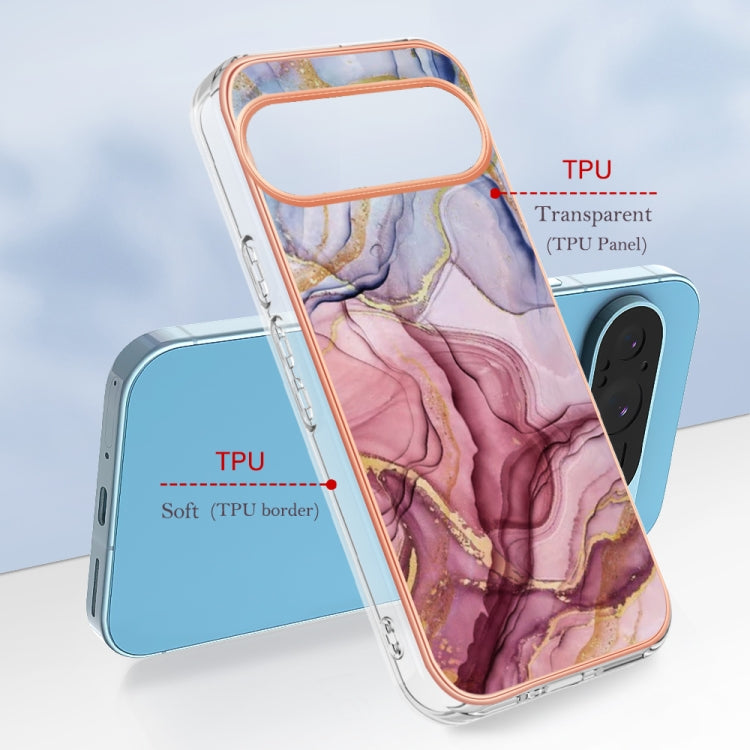 For Google Pixel 9 / 9 Pro Electroplating Marble Dual-side IMD Phone Case(Rose Red 014) - Google Cases by PMC TechLife | Online Shopping South Africa | PMC TechLife | Buy Now Pay Later Mobicred