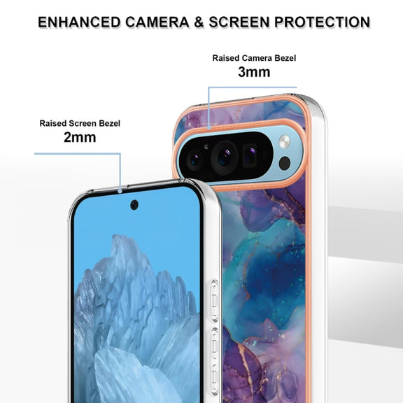 For Google Pixel 9 Pro XL Electroplating Marble Dual-side IMD Phone Case(Purple 016)