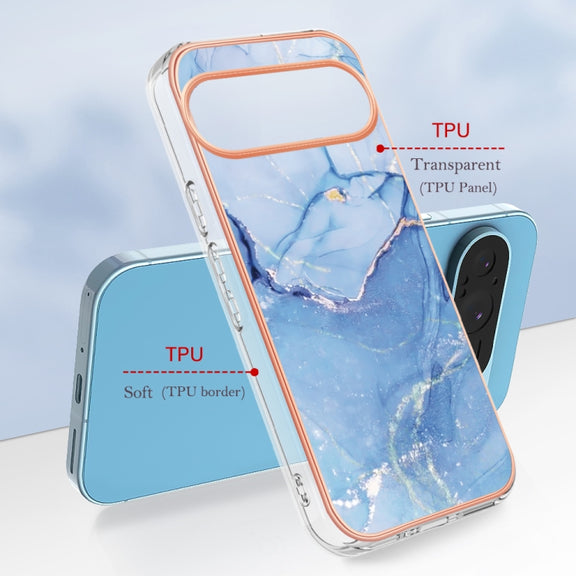 For Google Pixel 9 Pro XL Electroplating Marble Dual-side IMD Phone Case(Blue 018)