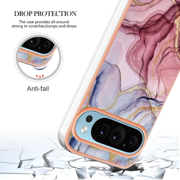 For Google Pixel 9 Pro XL Electroplating Marble Dual-side IMD Phone Case(Rose Red 014)
