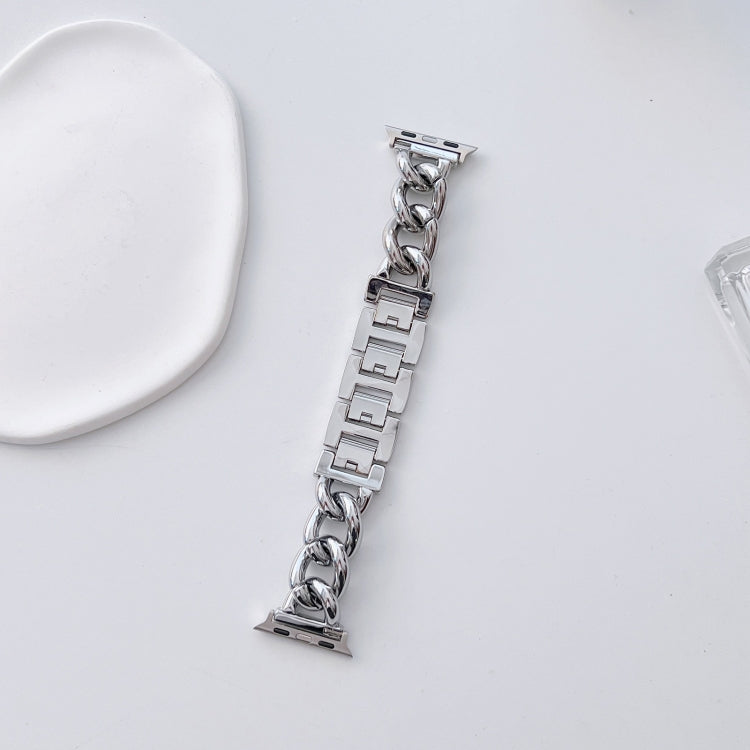 Big Denim Chain Metal Watch Band For Apple Watch 9 41mm(Silver)