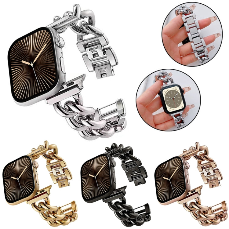 Big Denim Chain Metal Watch Band For Apple Watch Series 10 46mm(Rose Gold) - free shipping - PMC TechLife - Order now!