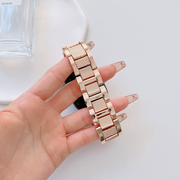 Plaid Metal Watch Band For Apple Watch Series 10 46mm(Rose Gold)