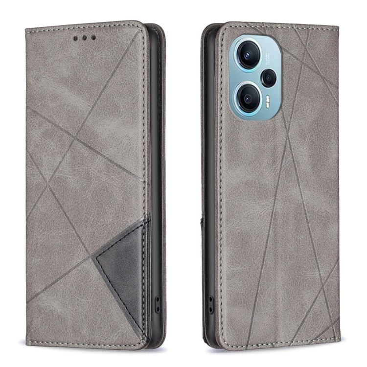 For Xiaomi Poco F5 5G / Redmi Note 12 Turbo Rhombus Texture Magnetic Leather Phone Case(Grey) - Xiaomi Cases by PMC TechLife | Online Shopping South Africa | PMC TechLife | Buy Now Pay Later Mobicred