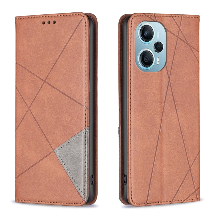 For Xiaomi Poco F5 5G / Redmi Note 12 Turbo Rhombus Texture Magnetic Leather Phone Case(Brown) - free shipping - PMC TechLife - Order now!