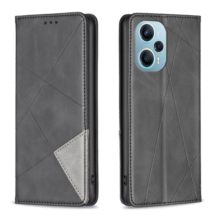 For Xiaomi Poco F5 5G / Redmi Note 12 Turbo Rhombus Texture Magnetic Leather Phone Case(Black) - Xiaomi Cases by PMC TechLife | Online Shopping South Africa | PMC TechLife | Buy Now Pay Later Mobicred
