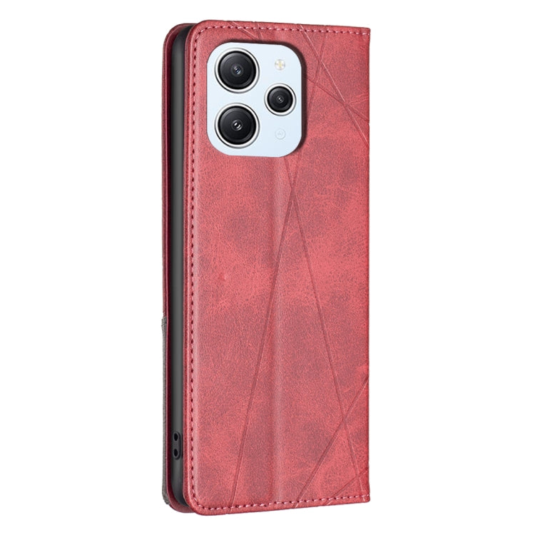 For Xiaomi Redmi 12 4G Rhombus Texture Magnetic Leather Phone Case(Red)