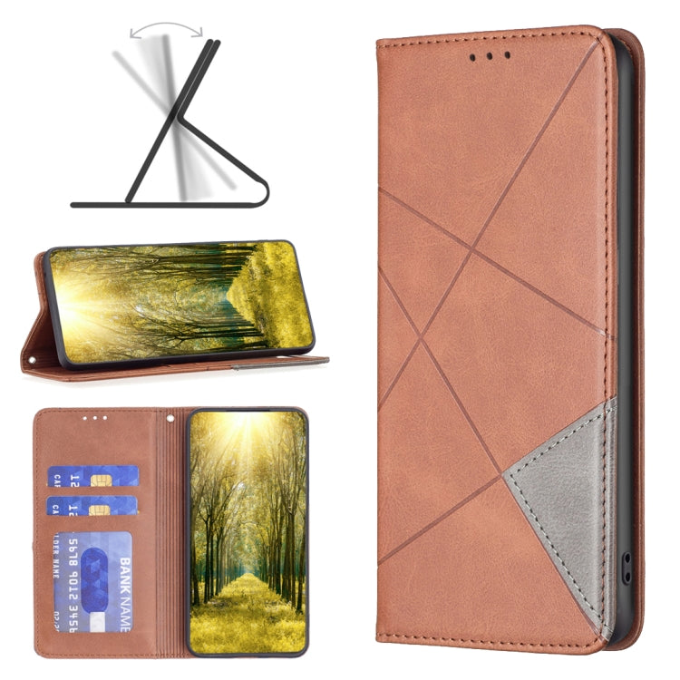 For Xiaomi Redmi 12 4G Rhombus Texture Magnetic Leather Phone Case(Brown) - Xiaomi Cases by PMC TechLife | Online Shopping South Africa | PMC TechLife | Buy Now Pay Later Mobicred