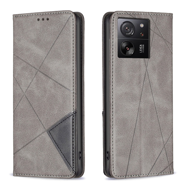 For Xiaomi 13T / 13T Pro / Redmi K60 Ultra Rhombus Texture Magnetic Leather Phone Case(Grey) - Redmi K60 Ultra Cases by PMC TechLife | Online Shopping South Africa | PMC TechLife | Buy Now Pay Later Mobicred