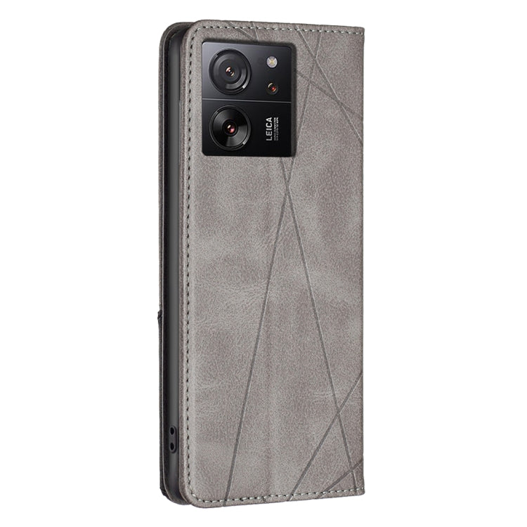 For Xiaomi 13T / 13T Pro / Redmi K60 Ultra Rhombus Texture Magnetic Leather Phone Case(Grey) - Redmi K60 Ultra Cases by PMC TechLife | Online Shopping South Africa | PMC TechLife | Buy Now Pay Later Mobicred