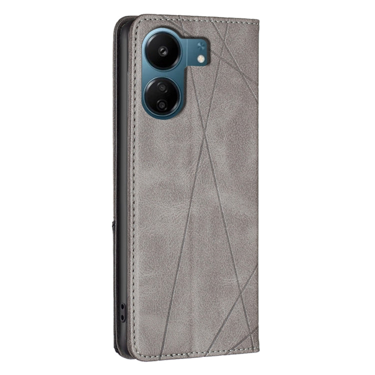 For Xiaomi Redmi 13C Rhombus Texture Magnetic Leather Phone Case(Grey) - 13C Cases by PMC TechLife | Online Shopping South Africa | PMC TechLife | Buy Now Pay Later Mobicred