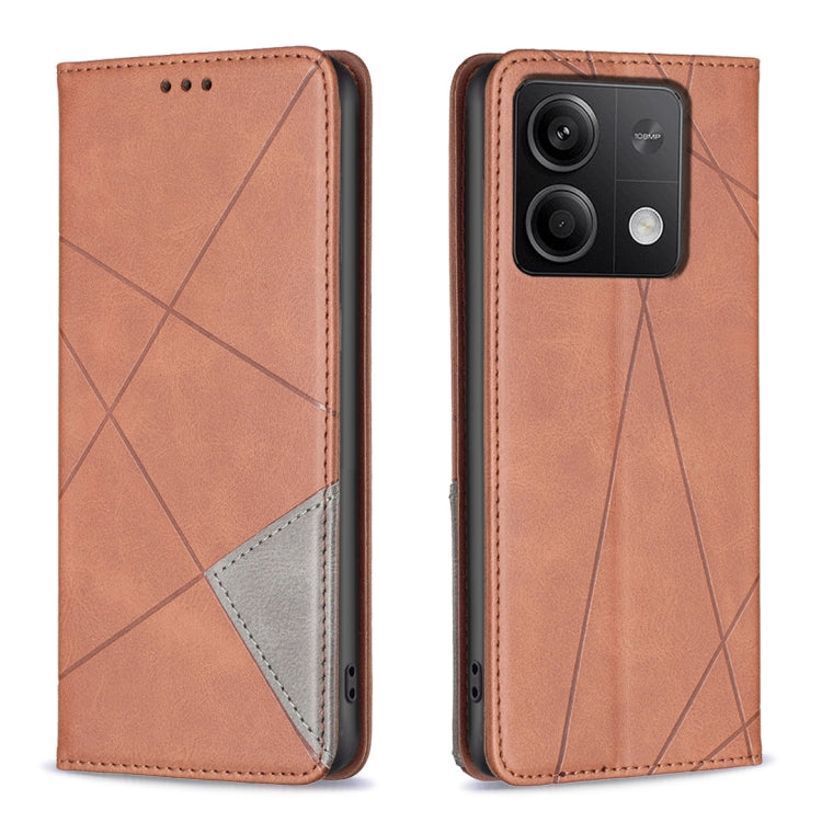 For Xiaomi Redmi Note 13 4G Global Rhombus Texture Magnetic Leather Phone Case(Brown) - Note 13 Cases by PMC TechLife | Online Shopping South Africa | PMC TechLife | Buy Now Pay Later Mobicred