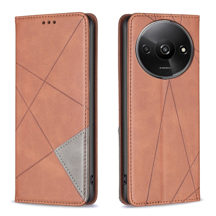 For Xiaomi Redmi A3 Rhombus Texture Magnetic Leather Phone Case(Brown) - Xiaomi Cases by PMC TechLife | Online Shopping South Africa | PMC TechLife | Buy Now Pay Later Mobicred