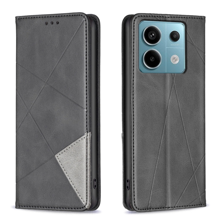 For Xiaomi Poco M6 Pro 4G Rhombus Texture Magnetic Leather Phone Case(Black) - Xiaomi Cases by PMC TechLife | Online Shopping South Africa | PMC TechLife | Buy Now Pay Later Mobicred