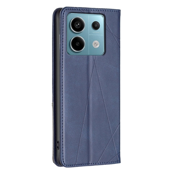 For Xiaomi Poco M6 Pro 4G Rhombus Texture Magnetic Leather Phone Case(Blue)
