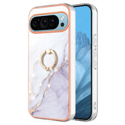 For Google Pixel 9 / 9 Pro Electroplating Marble IMD TPU Phone Case with Ring Holder(White 006)