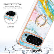 For Google Pixel 9 / 9 Pro Electroplating Marble IMD TPU Phone Case with Ring Holder(Green 004)