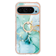 For Google Pixel 9 / 9 Pro Electroplating Marble IMD TPU Phone Case with Ring Holder(Green 003)
