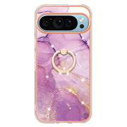 For Google Pixel 9 / 9 Pro Electroplating Marble IMD TPU Phone Case with Ring Holder(Purple 001)