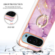 For Google Pixel 9 / 9 Pro Electroplating Marble IMD TPU Phone Case with Ring Holder(Purple 001)