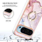 For Google Pixel 9 Pro XL Electroplating Marble IMD TPU Phone Case with Ring Holder(Rose Gold 005)