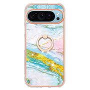For Google Pixel 9 Pro XL Electroplating Marble IMD TPU Phone Case with Ring Holder(Green 004)