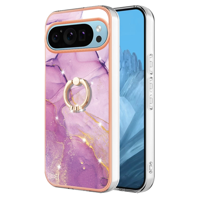 For Google Pixel 9 Pro XL Electroplating Marble IMD TPU Phone Case with Ring Holder(Purple 001) - Google Cases by PMC TechLife | Online Shopping South Africa | PMC TechLife | Buy Now Pay Later Mobicred