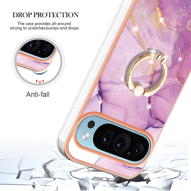 For Google Pixel 9 Pro XL Electroplating Marble IMD TPU Phone Case with Ring Holder(Purple 001) - Google Cases by PMC TechLife | Online Shopping South Africa | PMC TechLife | Buy Now Pay Later Mobicred