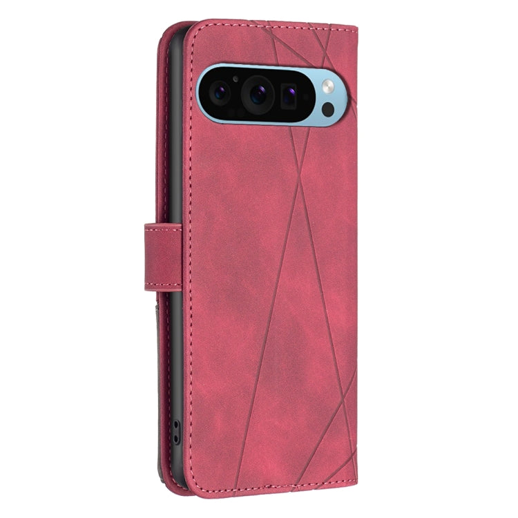 For Google Pixel 9 Magnetic Buckle Rhombus Texture Leather Phone Case(Red)