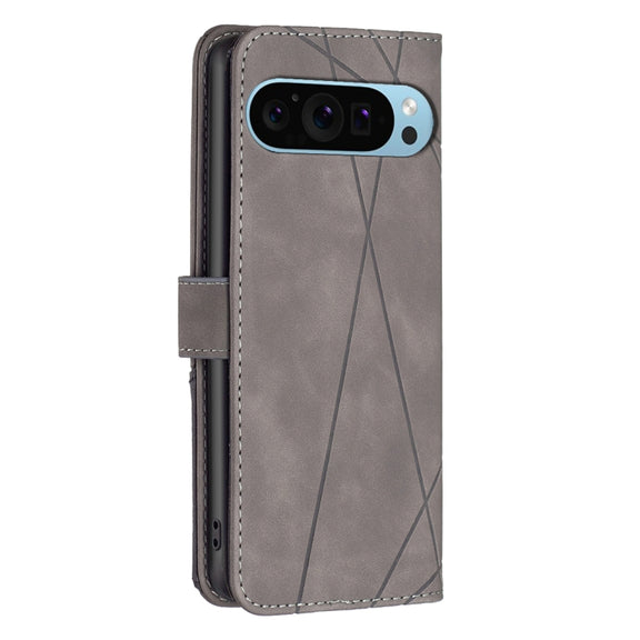 For Google Pixel 9 Pro Magnetic Buckle Rhombus Texture Leather Phone Case(Grey)