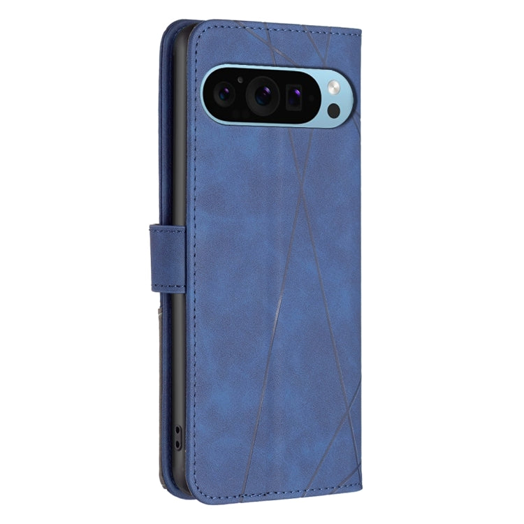 For Google Pixel 9 Pro Magnetic Buckle Rhombus Texture Leather Phone Case(Blue)