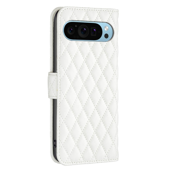For Google Pixel 9 Pro Diamond Lattice Wallet Leather Flip Phone Case(White)