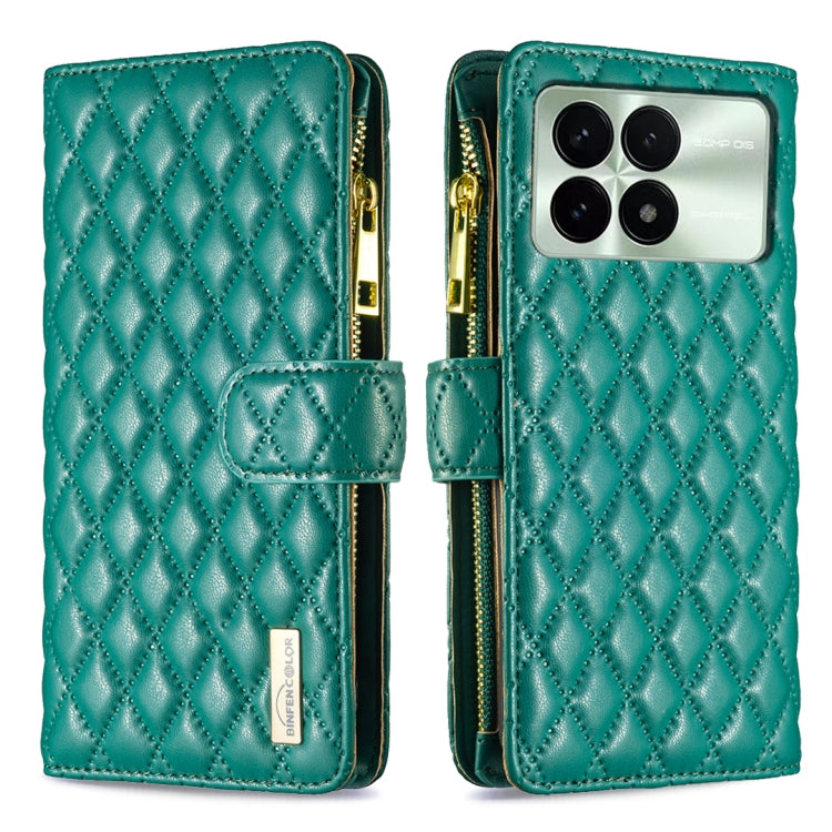 For Xiaomi Redmi K70 / K70 Pro Diamond Lattice Zipper Wallet Leather Flip Phone Case(Green) - Xiaomi Cases by PMC Jewellery | Online Shopping South Africa | PMC Jewellery | Buy Now Pay Later Mobicred